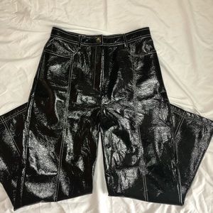 Black Vinyl Stitch Wide Leg Pants